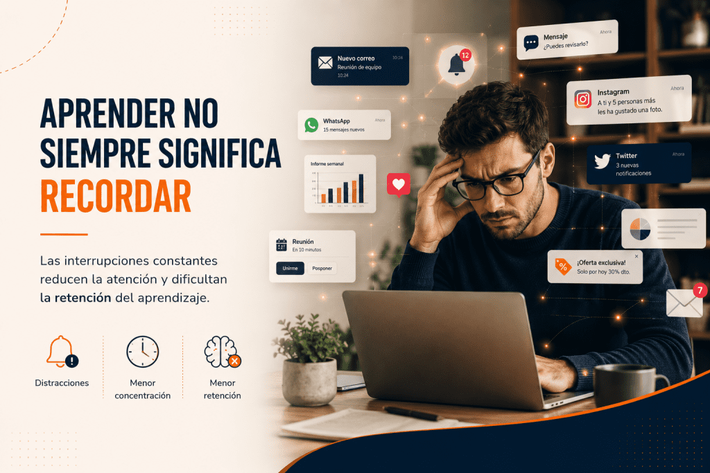 Las interrupciones constantes reducen la atención y dificultan la retención del aprendizaje