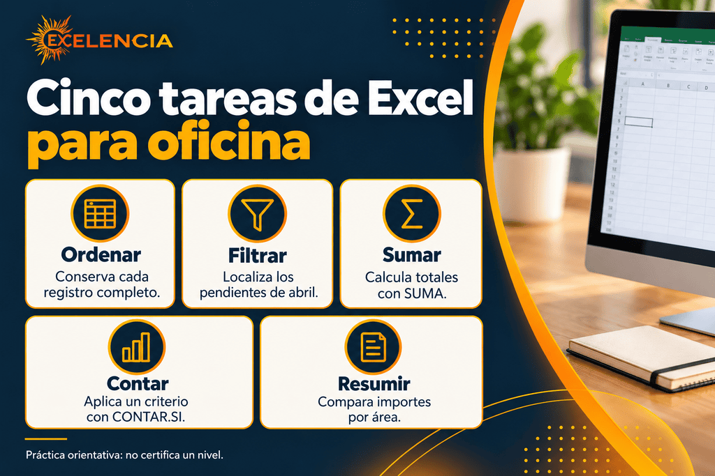 Resumen de cinco tareas de Excel: ordenar, filtrar, sumar, contar y resumir